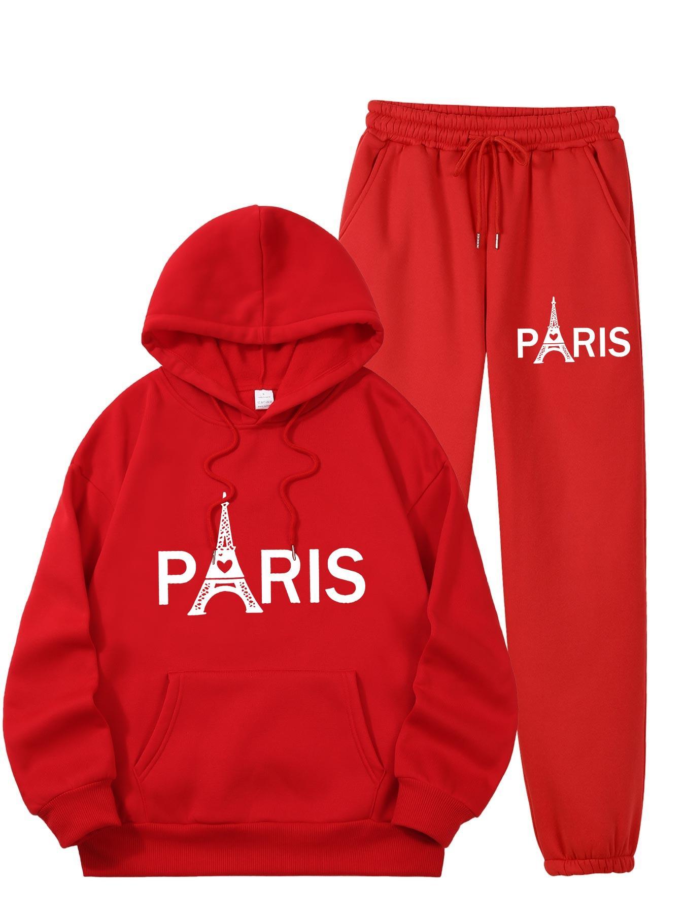 Street Fashion Outfit For Men - Ladies Paris Eiffel Tower Printed 2Pcs