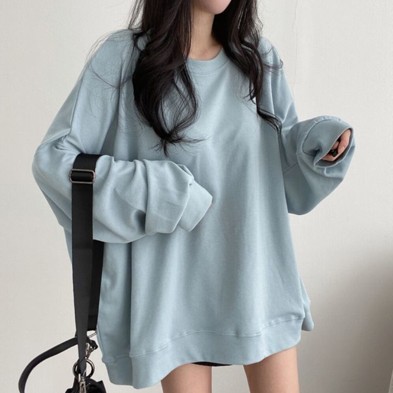 Street Fashion Couple - Solid Color Long Sleeve Women O
