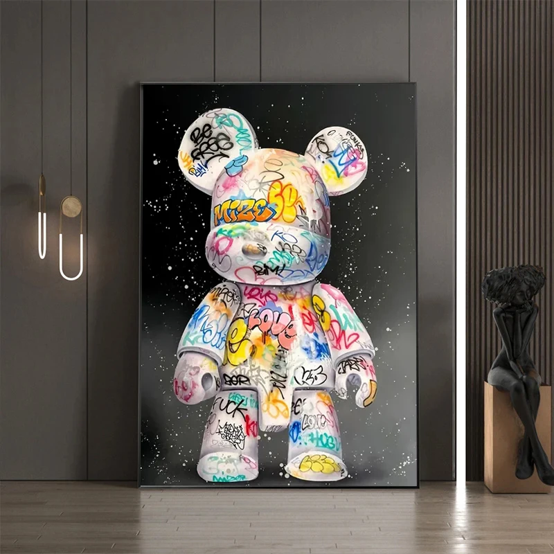 Cartoon Graffiti Bear Canvas P - Street Fashion Poster 评论和价格
