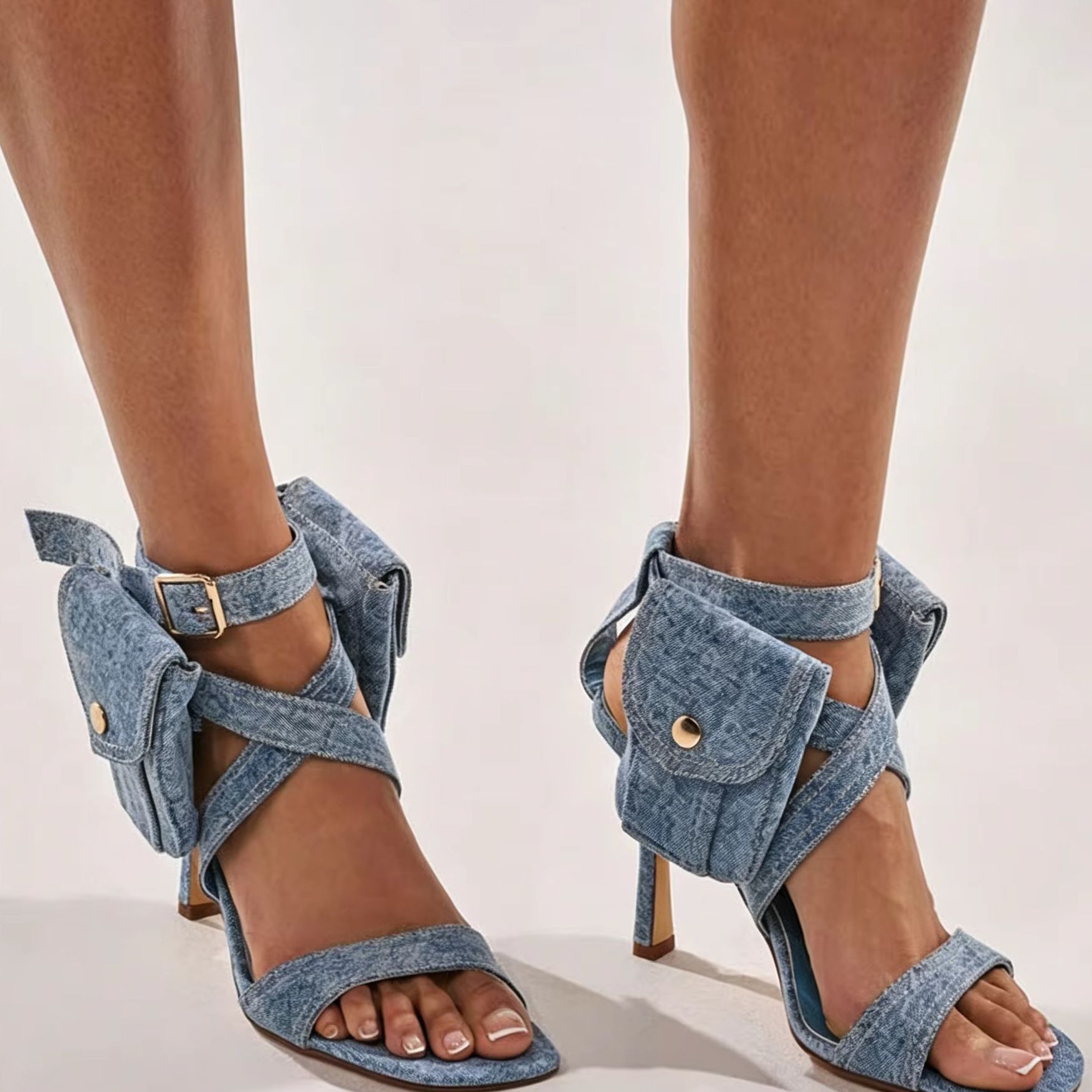 Women Blue Denim Pocket Ankle  - Street Fashion Dress 评论和价格