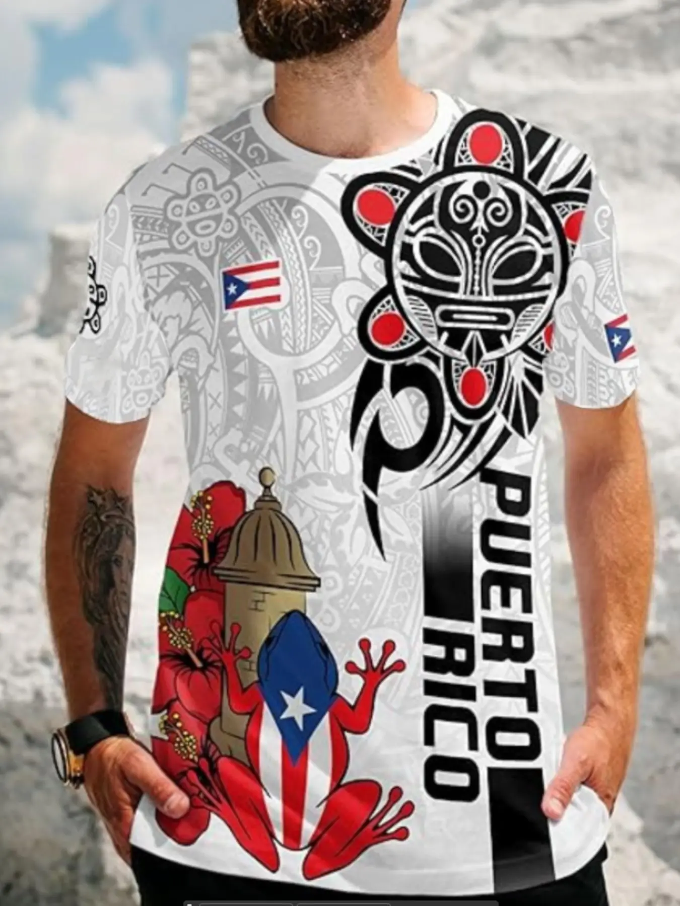Men's Puerto Rican Pattern T-S - Street Fashion Culture 评论和价格