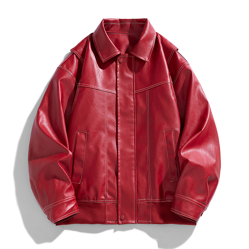 American Retro PU Leather Red  - Street Fashion Couple 评论和价格