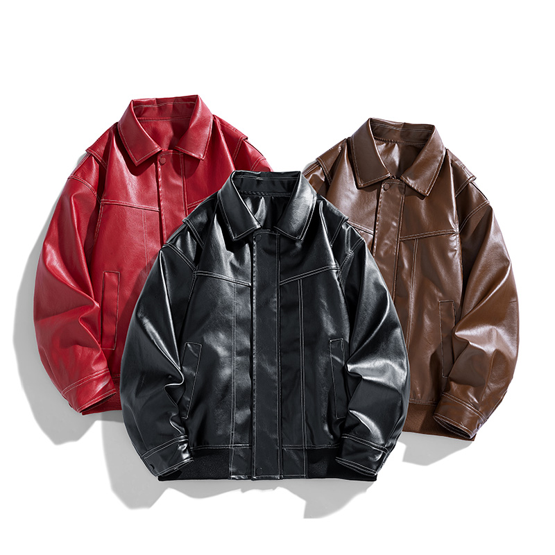 American Retro PU Leather Red  - Street Fashion Couple 评论和价格