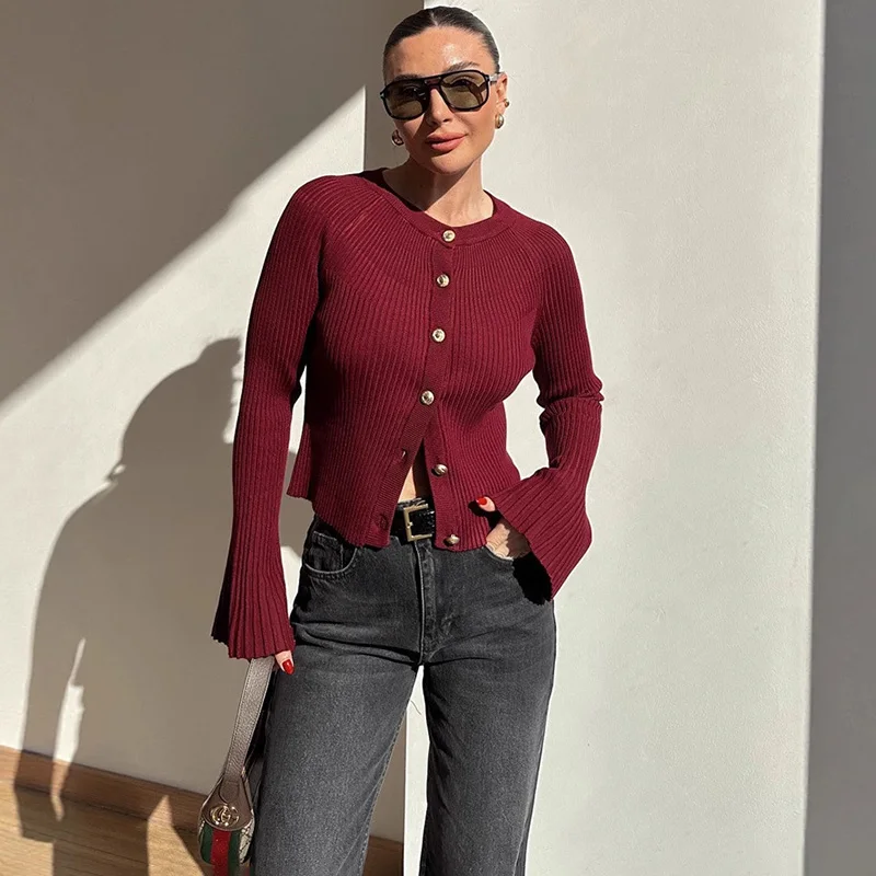 Long Sleeve Knitted Cardigan F - Street Fashion Winter 2025 评论和价格